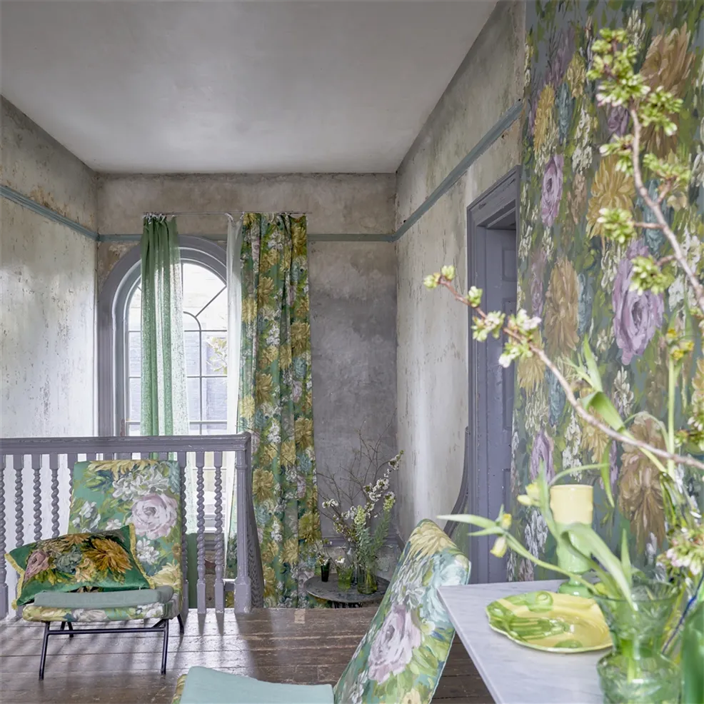 Fleurs D Artistes Vintage Green Room Fabric