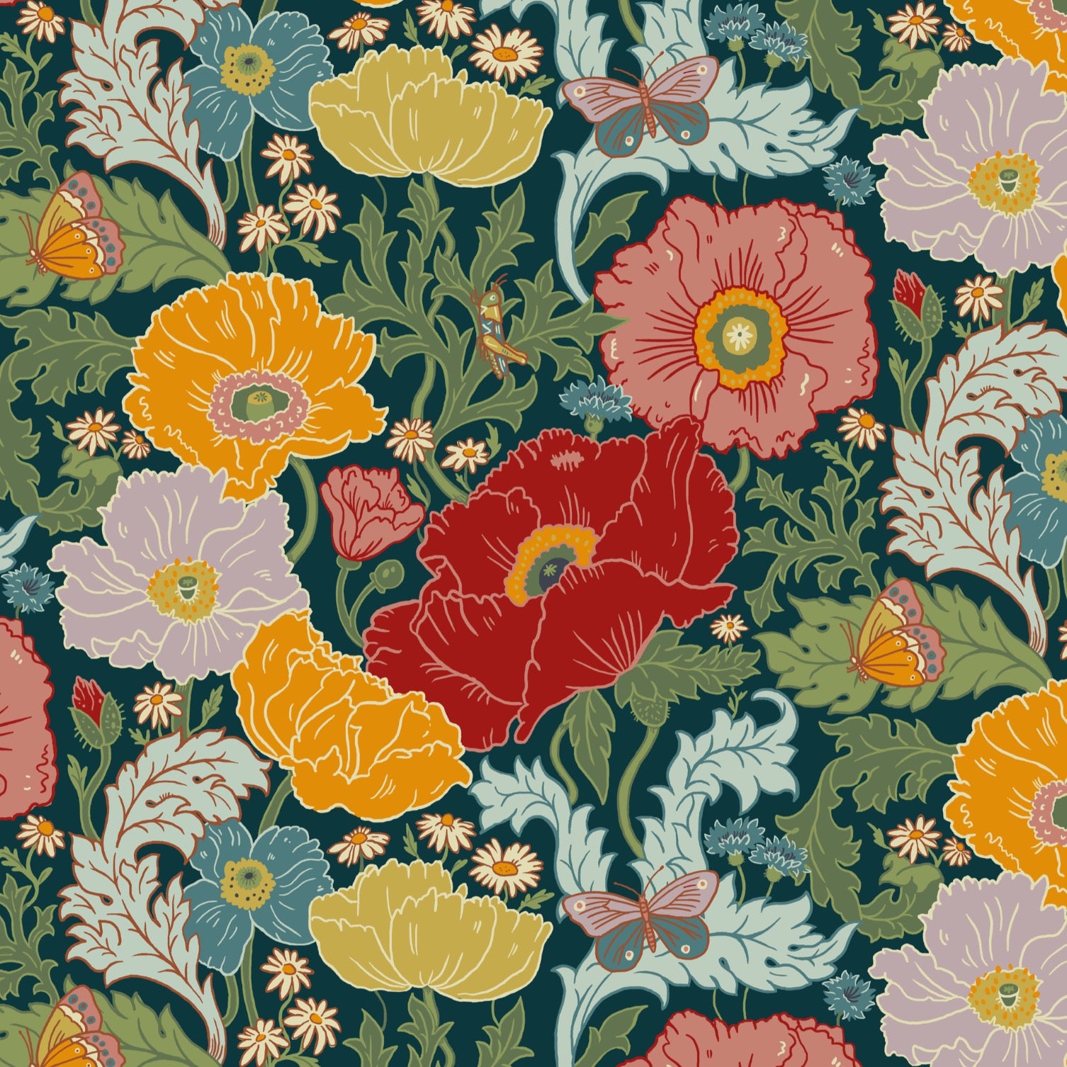 Fleur Indigo Fabric with Recycled Eco-Velvet - Multicolor - Wear The Walls