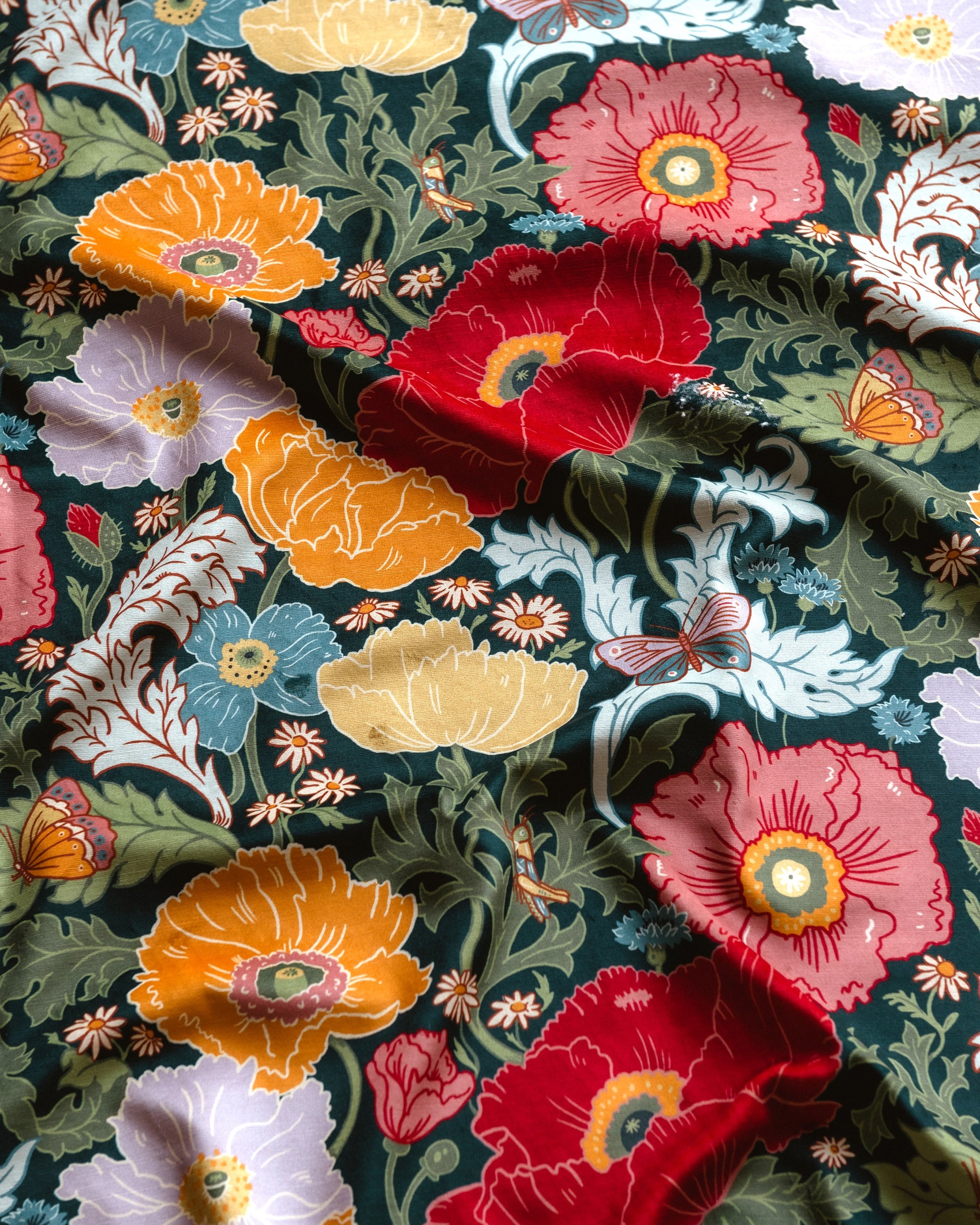 Fleur Indigo Fabric with Recycled Eco-Velvet - Multicolor - Wear The Walls