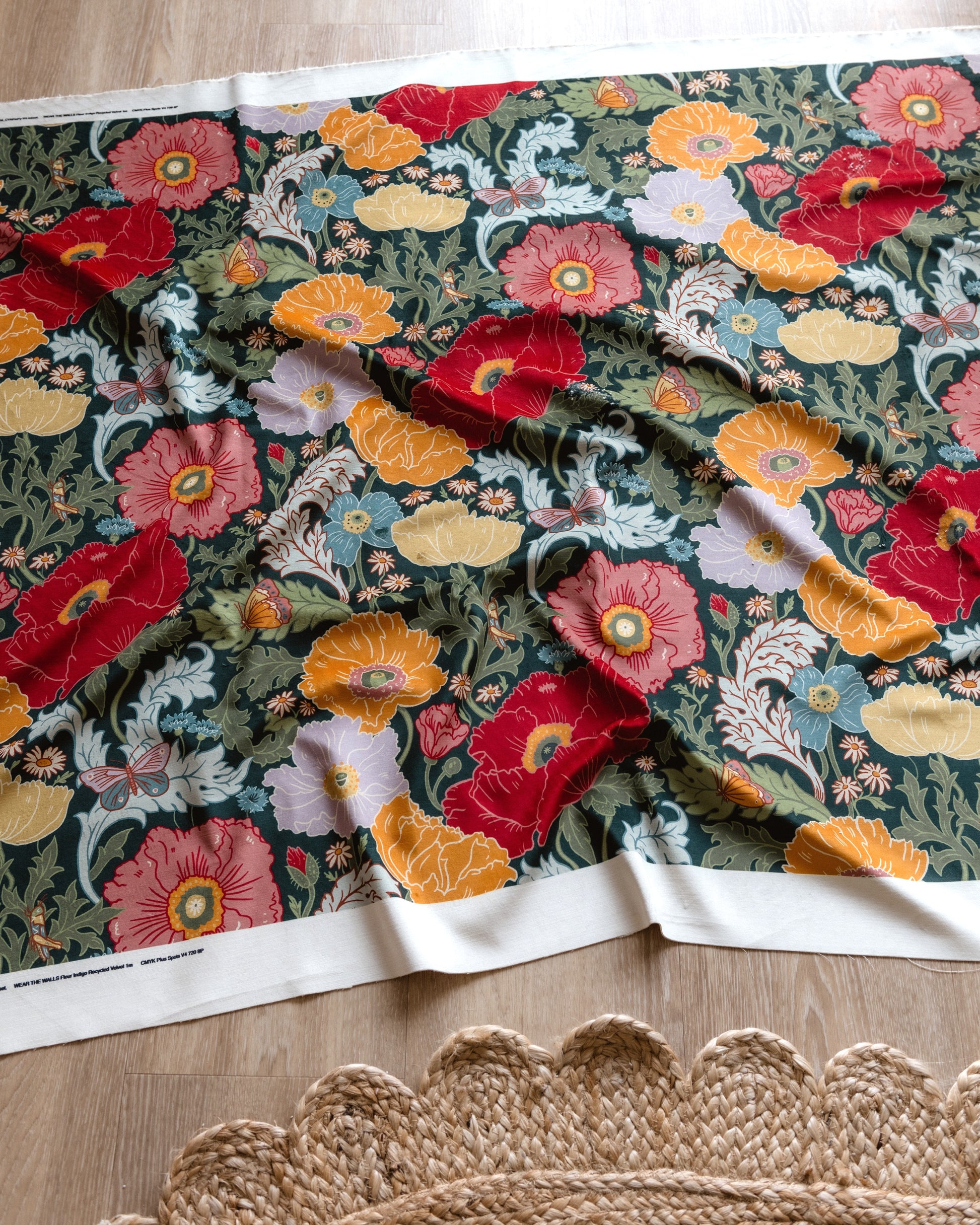 Fleur Indigo Fabric with Recycled Eco-Velvet - Multicolor - Wear The Walls