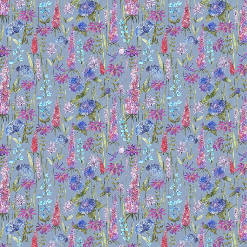 Florabunda Bluebell Ecru Fabric
