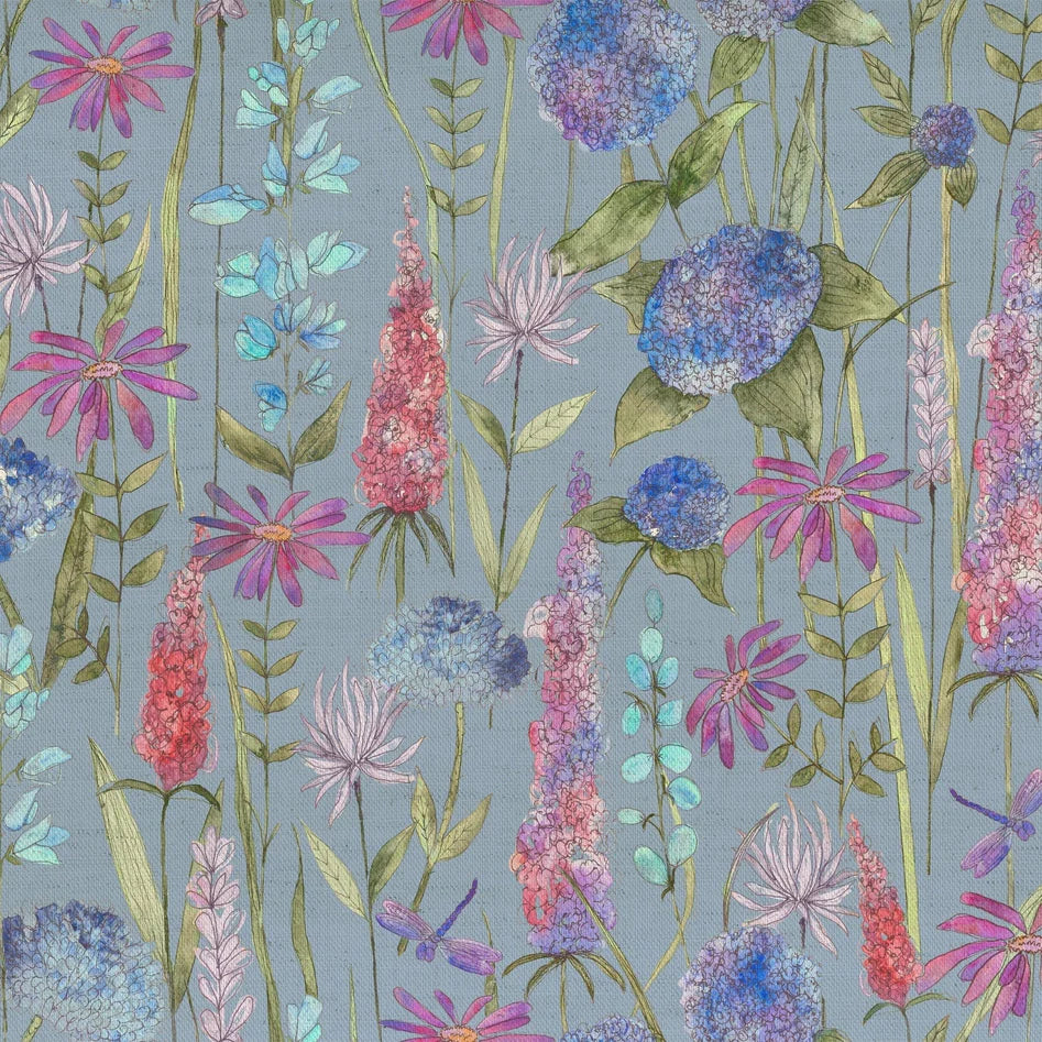 Florabunda Bluebell Ecru Fabric
