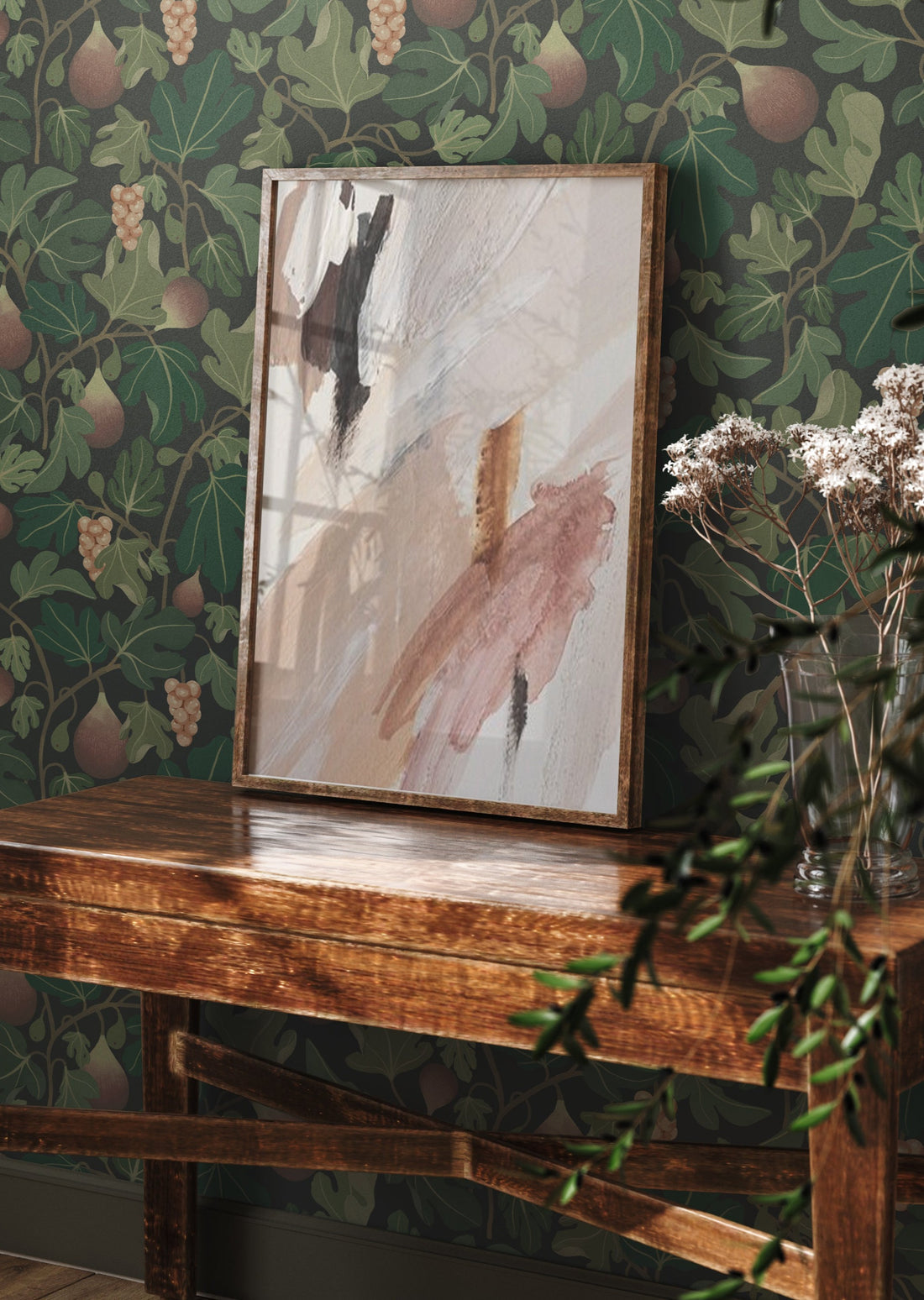 Figs Wallpaper - Wine Red - Summer Gray
