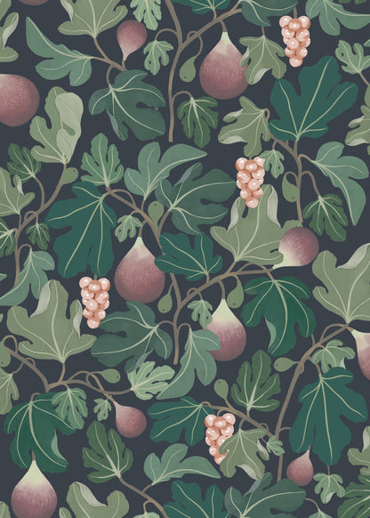 Figs Wallpaper - Wine Red - Summer Gray
