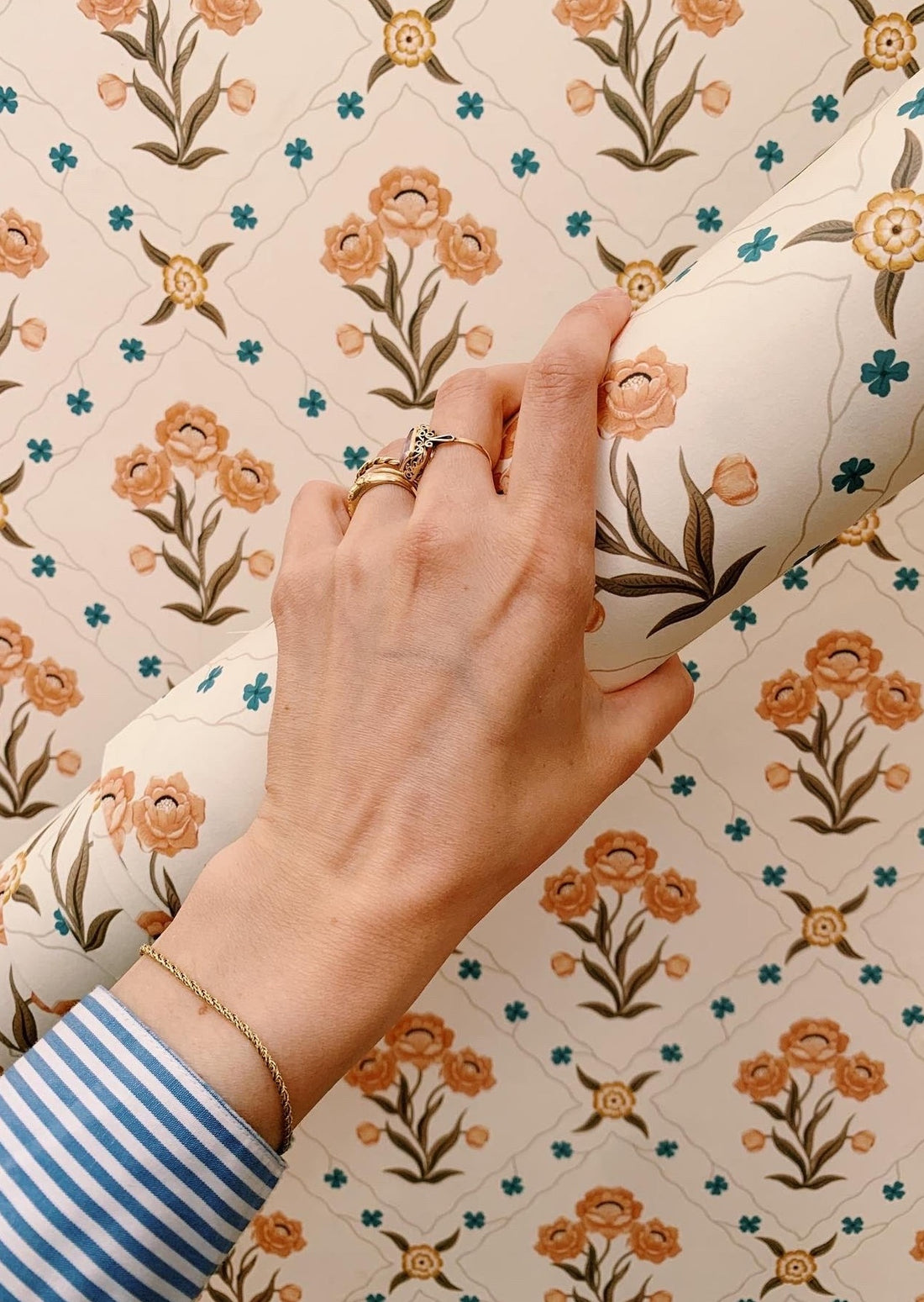 Floral Trellis Wallpaper - Apricot - Summer Gray
