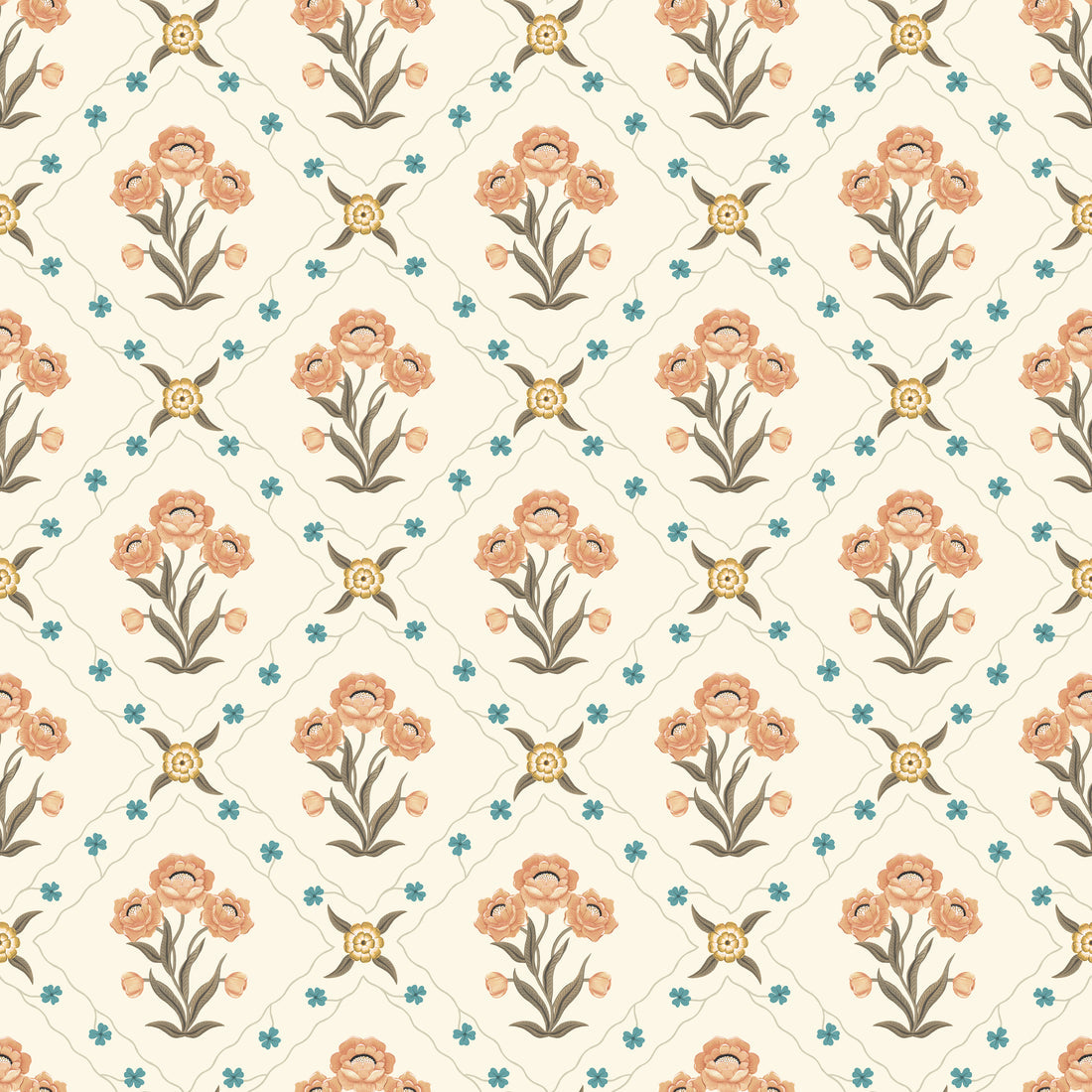 Floral Trellis Wallpaper - Apricot - Summer Gray
