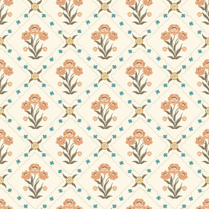 Floral Trellis Wallpaper - Apricot - Summer Gray
