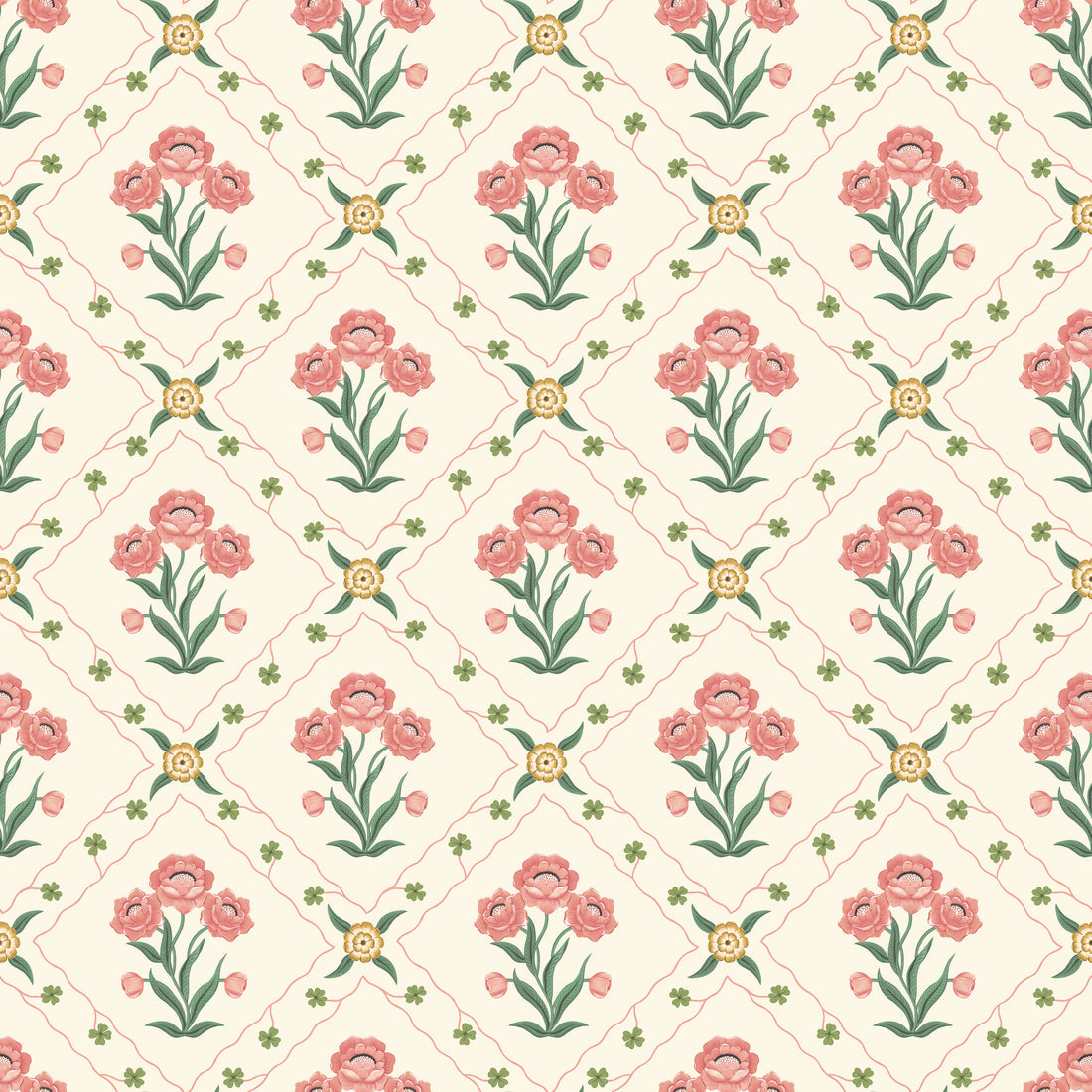Floral Trellis Wallpaper - Rose - Summer Gray
