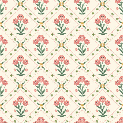 Floral Trellis Wallpaper - Rose - Summer Gray
