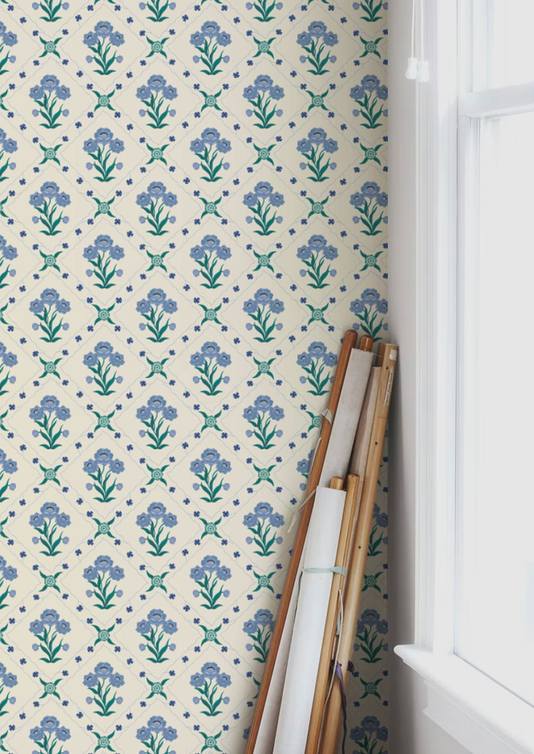 Floral Trellis Wallpaper - Sky - Summer Gray
