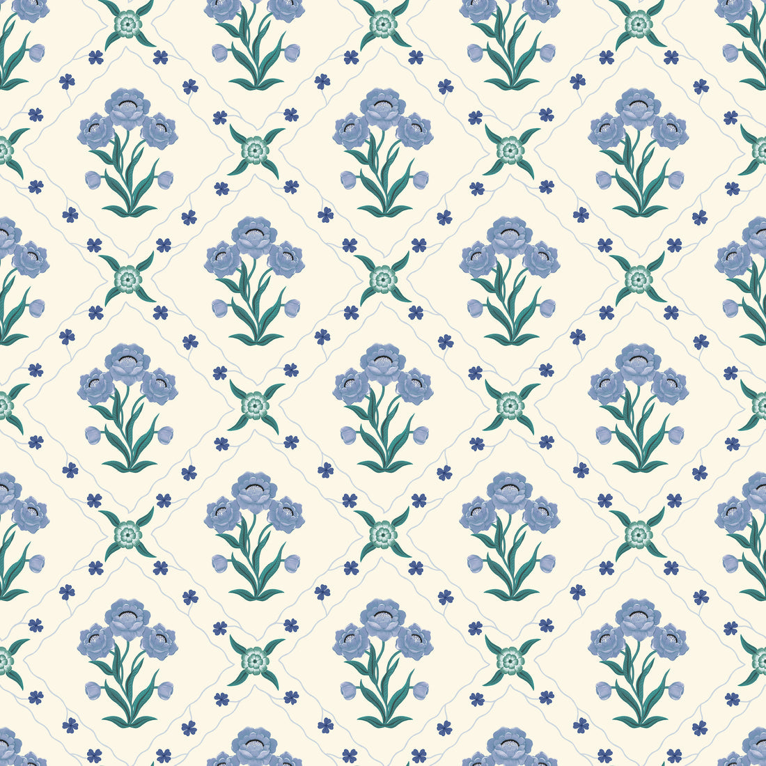 Floral Trellis Wallpaper - Sky - Summer Gray
