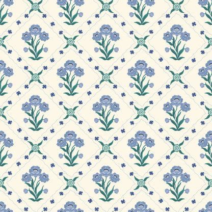 Floral Trellis Wallpaper - Sky - Summer Gray

