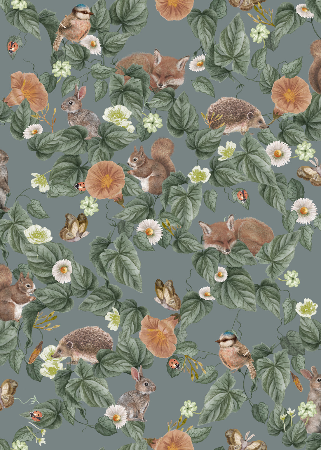 Forest Lullaby Nursery Wallpaper - Teal - Summer Gray
