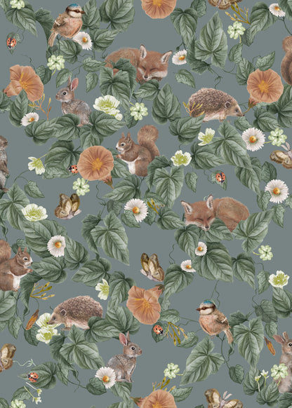 Forest Lullaby Nursery Wallpaper - Teal - Summer Gray
