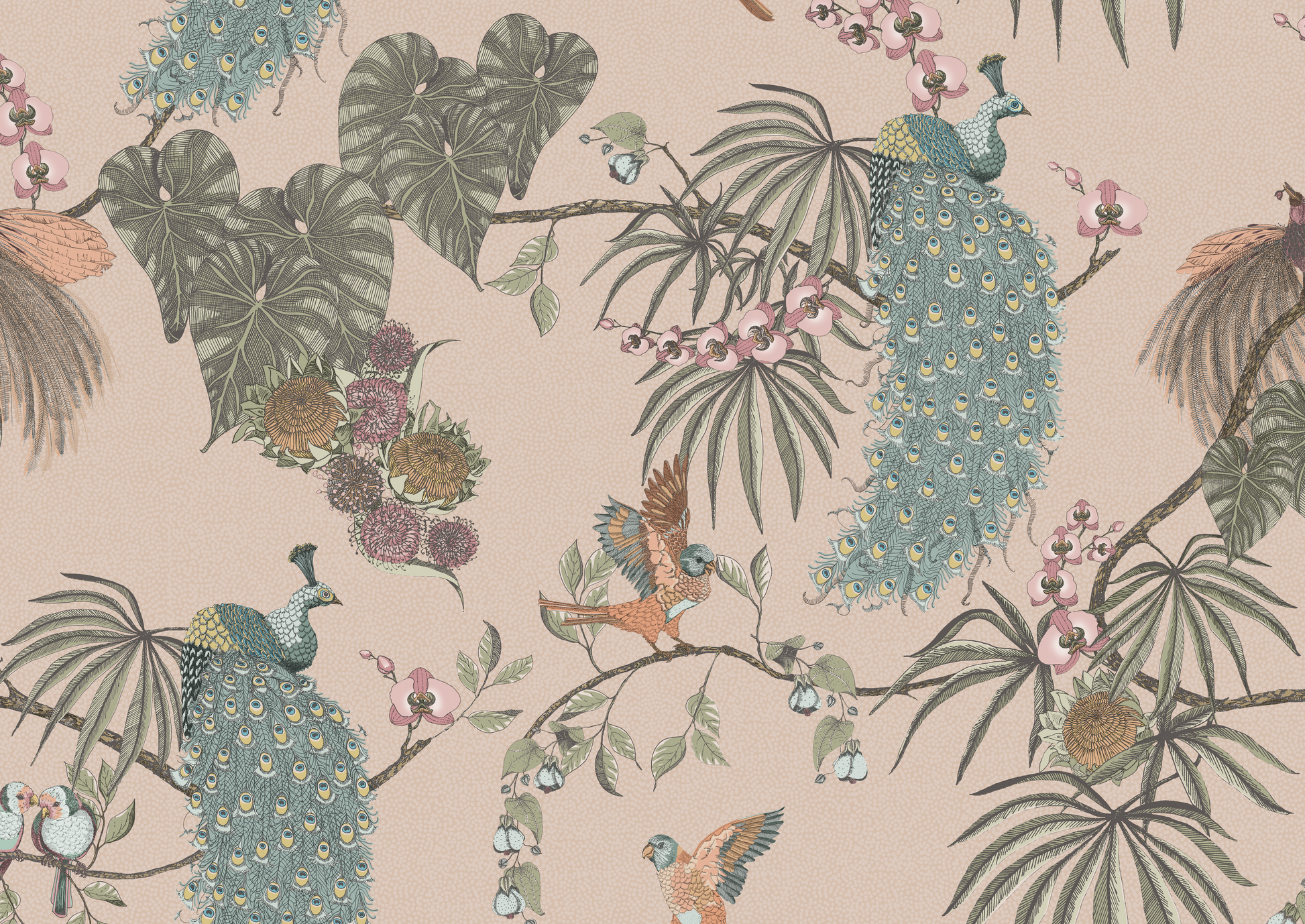 Garden Aviary Fabric - Blush - Petronella Hall