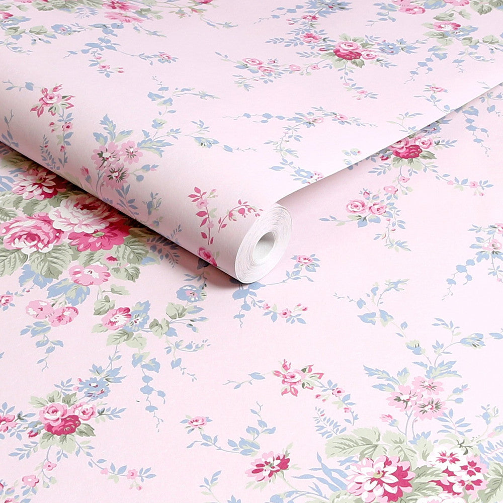 Garden Floral Wallpaper - Pink Blue - Shabby Chic