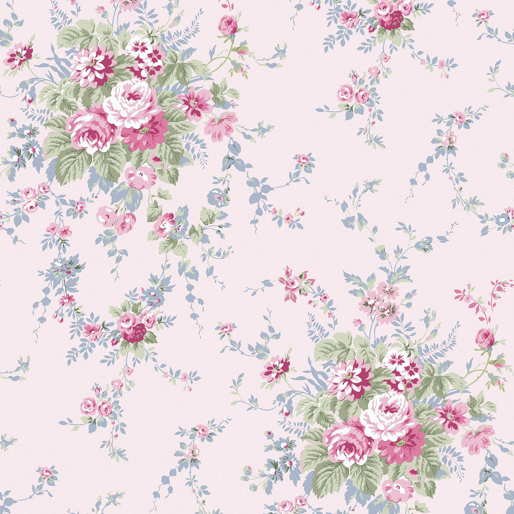 Garden Floral Wallpaper - Pink Blue - Shabby Chic