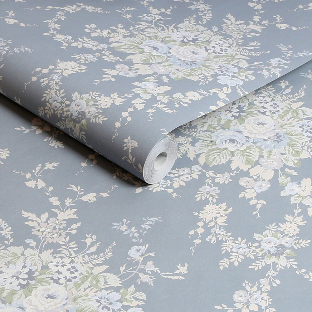 Garden Floral Wallpaper - Slate Grey - Shabby Chic