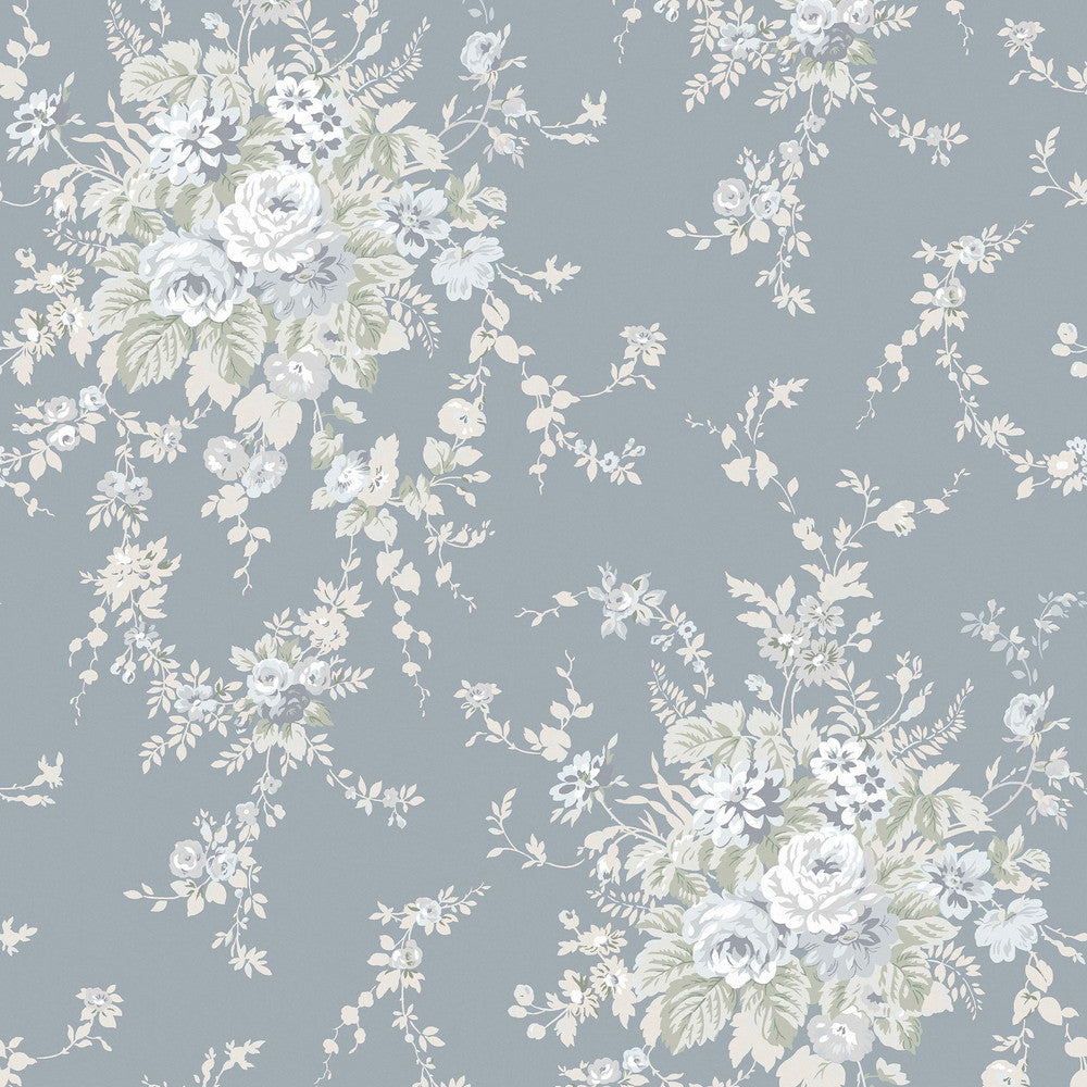 Garden Floral Wallpaper - Slate Grey - Shabby Chic