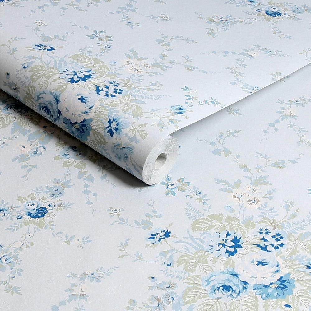 Garden Floral Wallpaper - Soft Blue - Shabby Chic