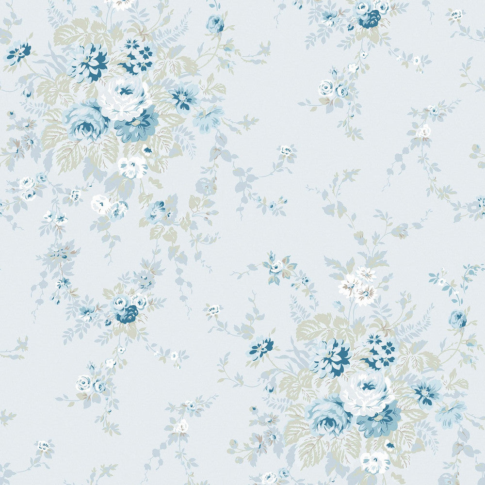Garden Floral Wallpaper - Soft Blue - Shabby Chic