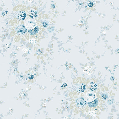 Garden Floral Wallpaper - Soft Blue - Shabby Chic