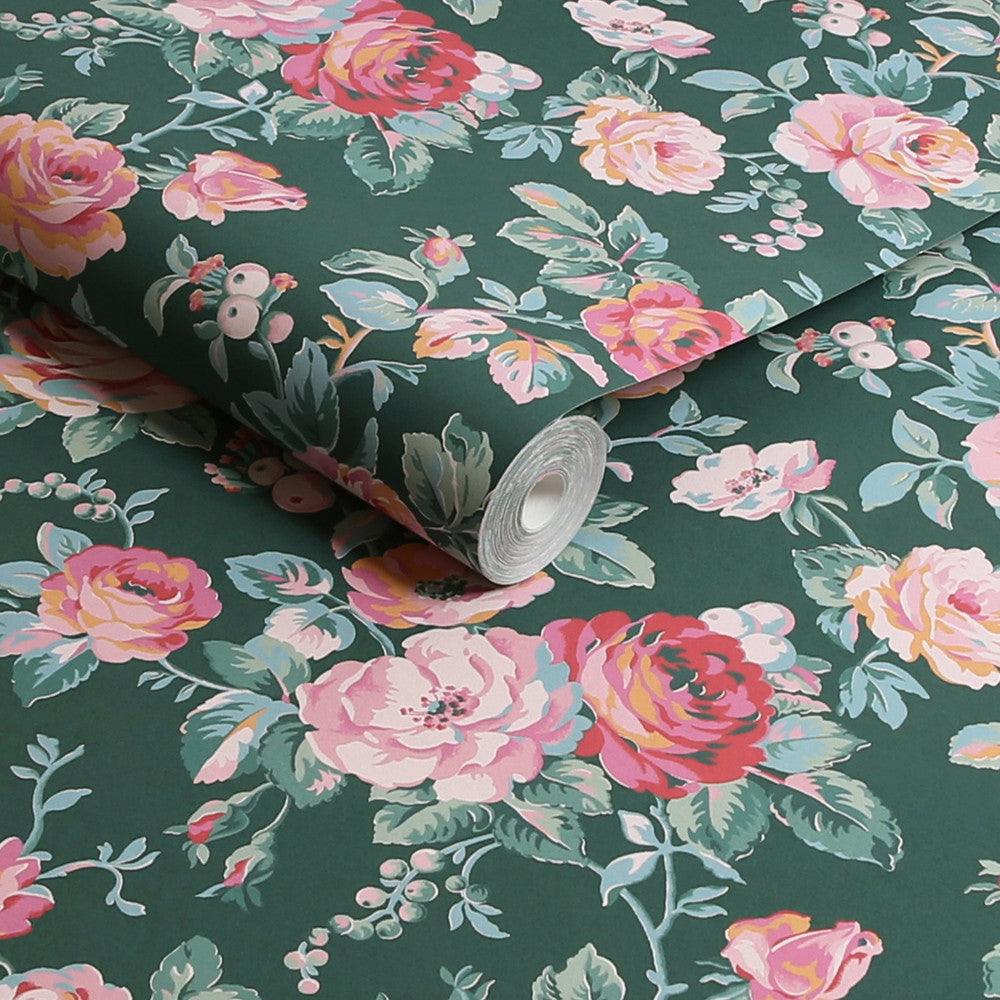 Garden Rose Wallpaper - Green - 125502 - Cath Kidston