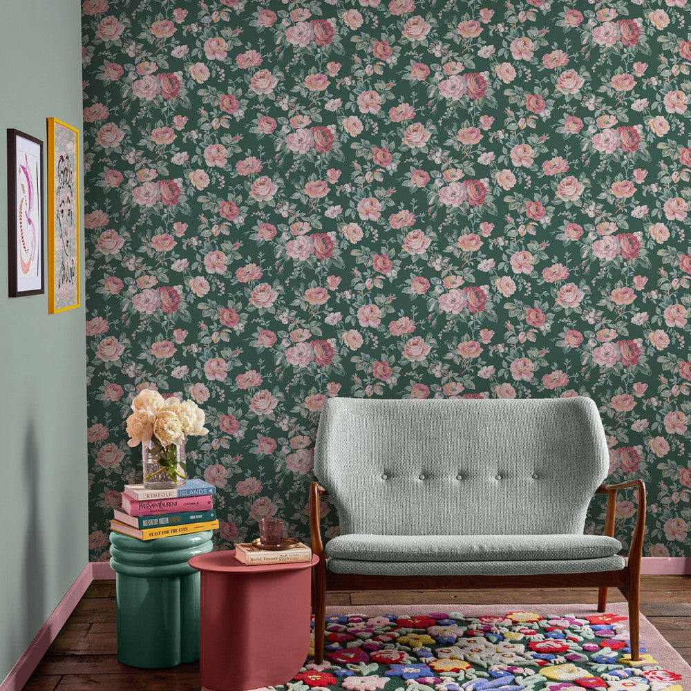 Garden Rose Wallpaper - Green - 125502 - Cath Kidston