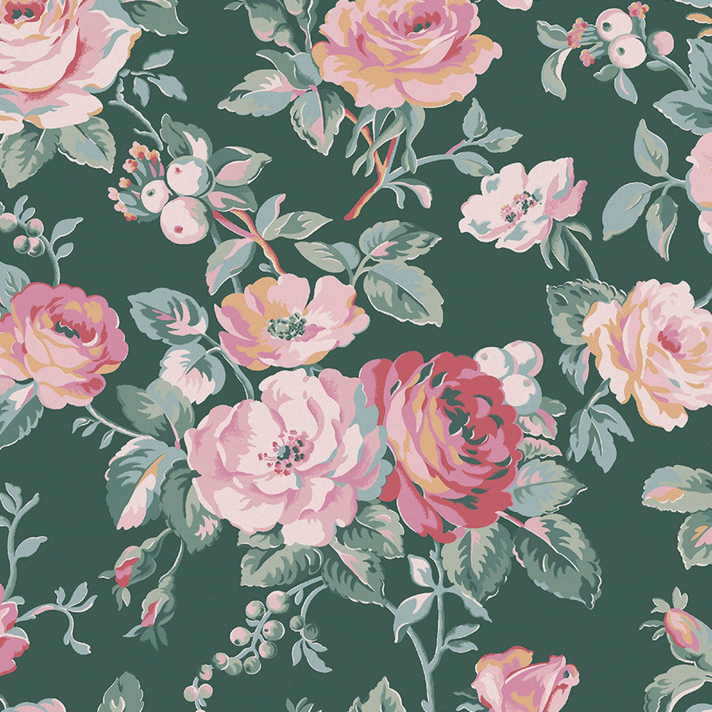 Garden Rose Wallpaper - Green - 125502 - Cath Kidston