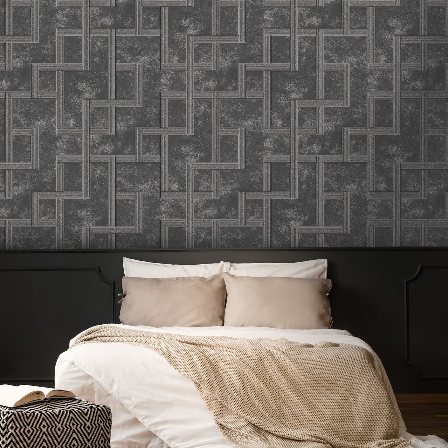Gilded Greek Key Wallpaper - Onyx - Boutique Luxury