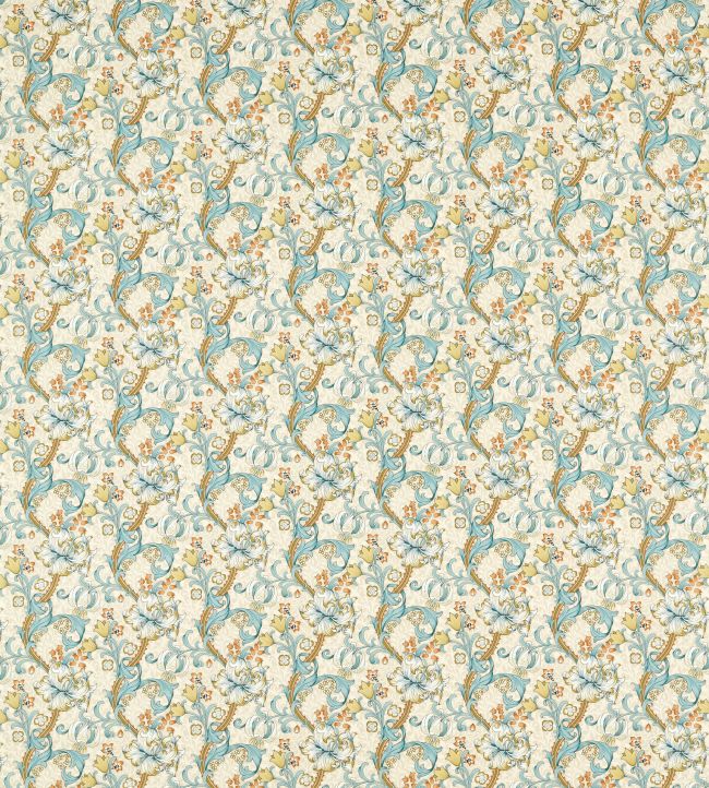 Golden Lily Fabric - Linen/Teal - F1677/04 - Clarke & Clarke