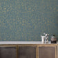Gypsophila Wallpaper - Airforce Blue & Soft Gold - Clarissa Hulse