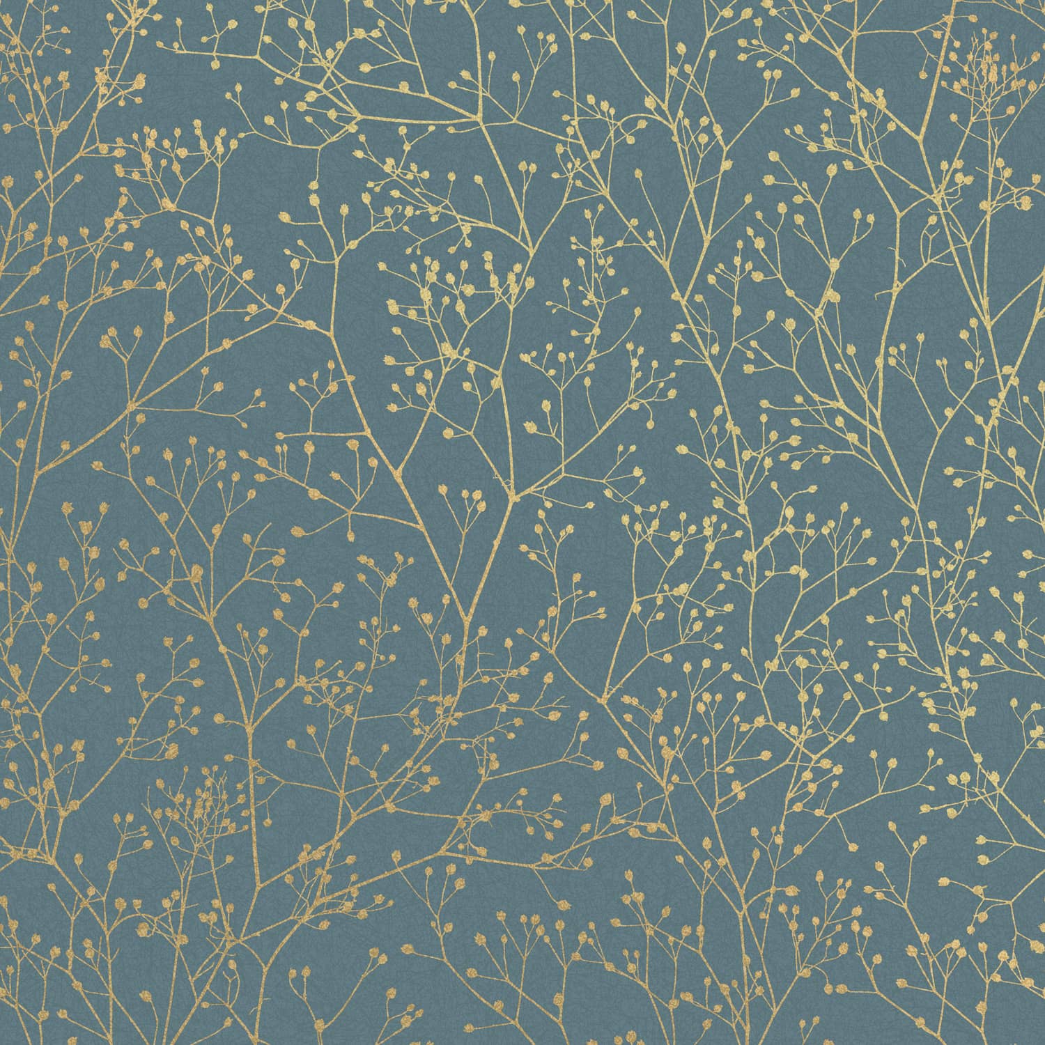 Gypsophila Wallpaper - Airforce Blue & Soft Gold - Clarissa Hulse