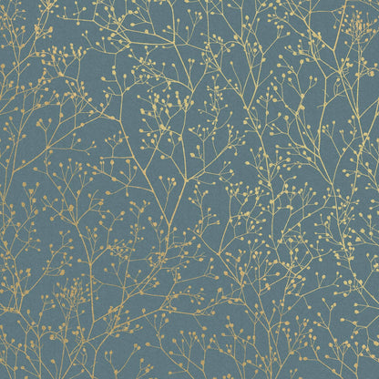 Gypsophila Wallpaper - Airforce Blue & Soft Gold - Clarissa Hulse