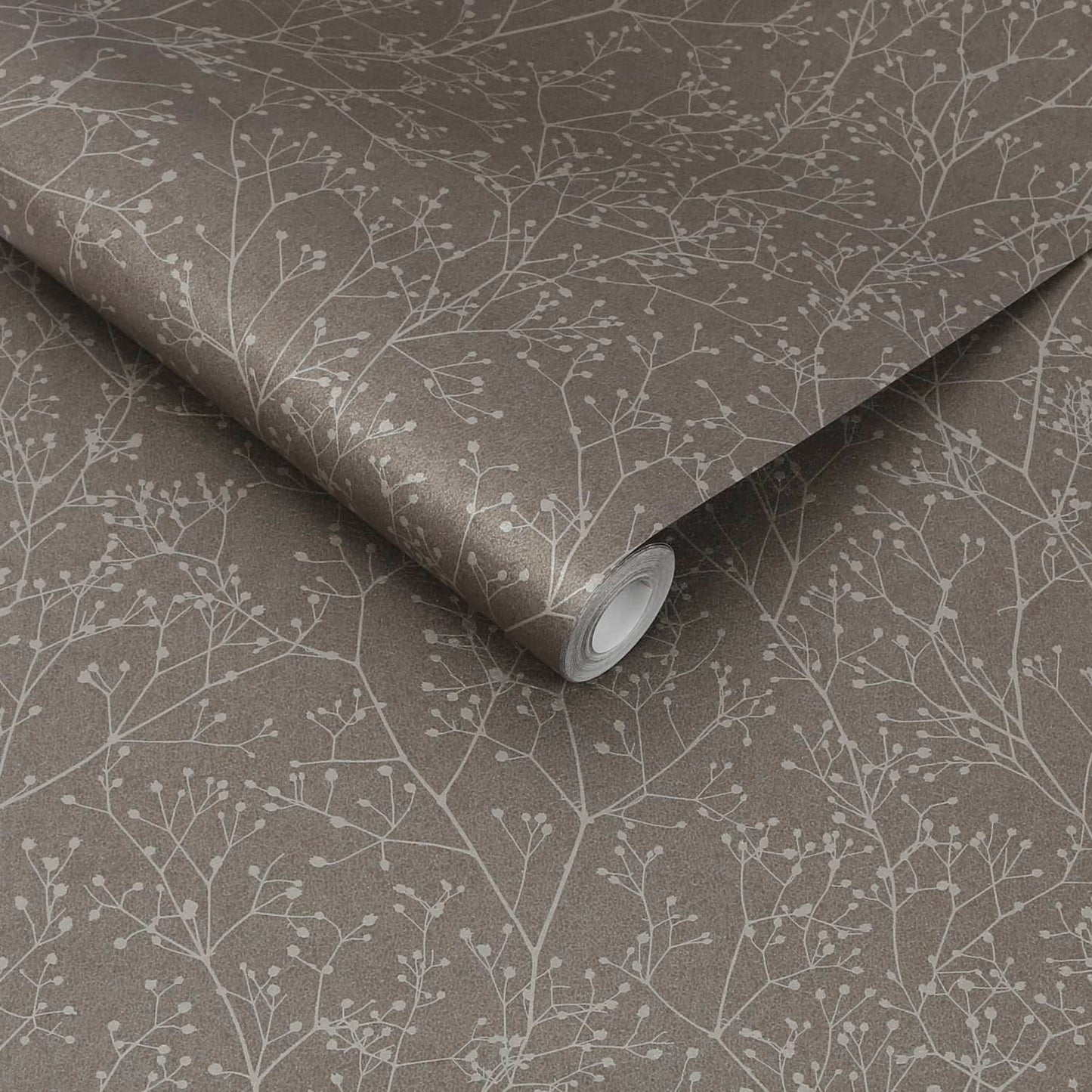 Gypsophila Wallpaper - Mocha & Silver  - Clarissa Hulse