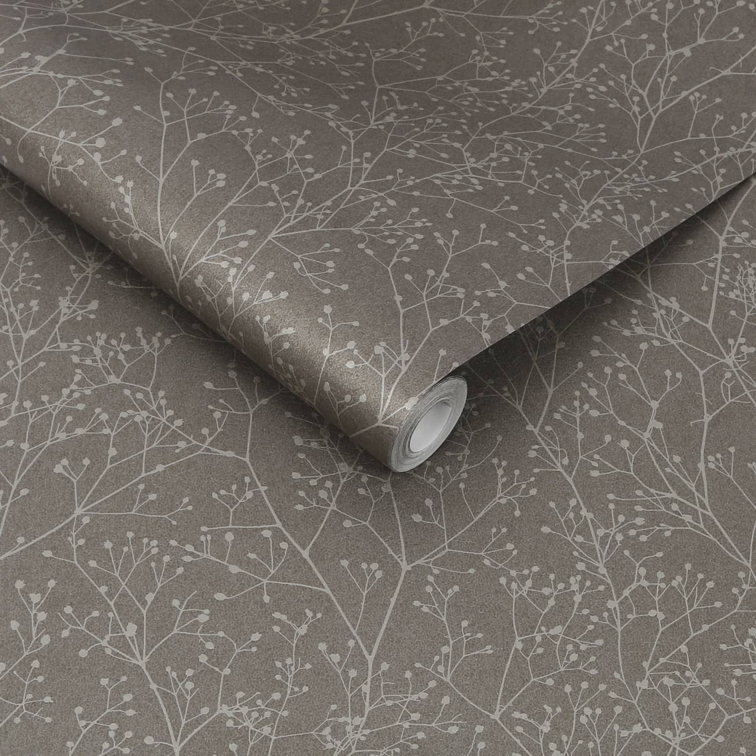Gypsophila Wallpaper - Mocha & Silver  - Clarissa Hulse