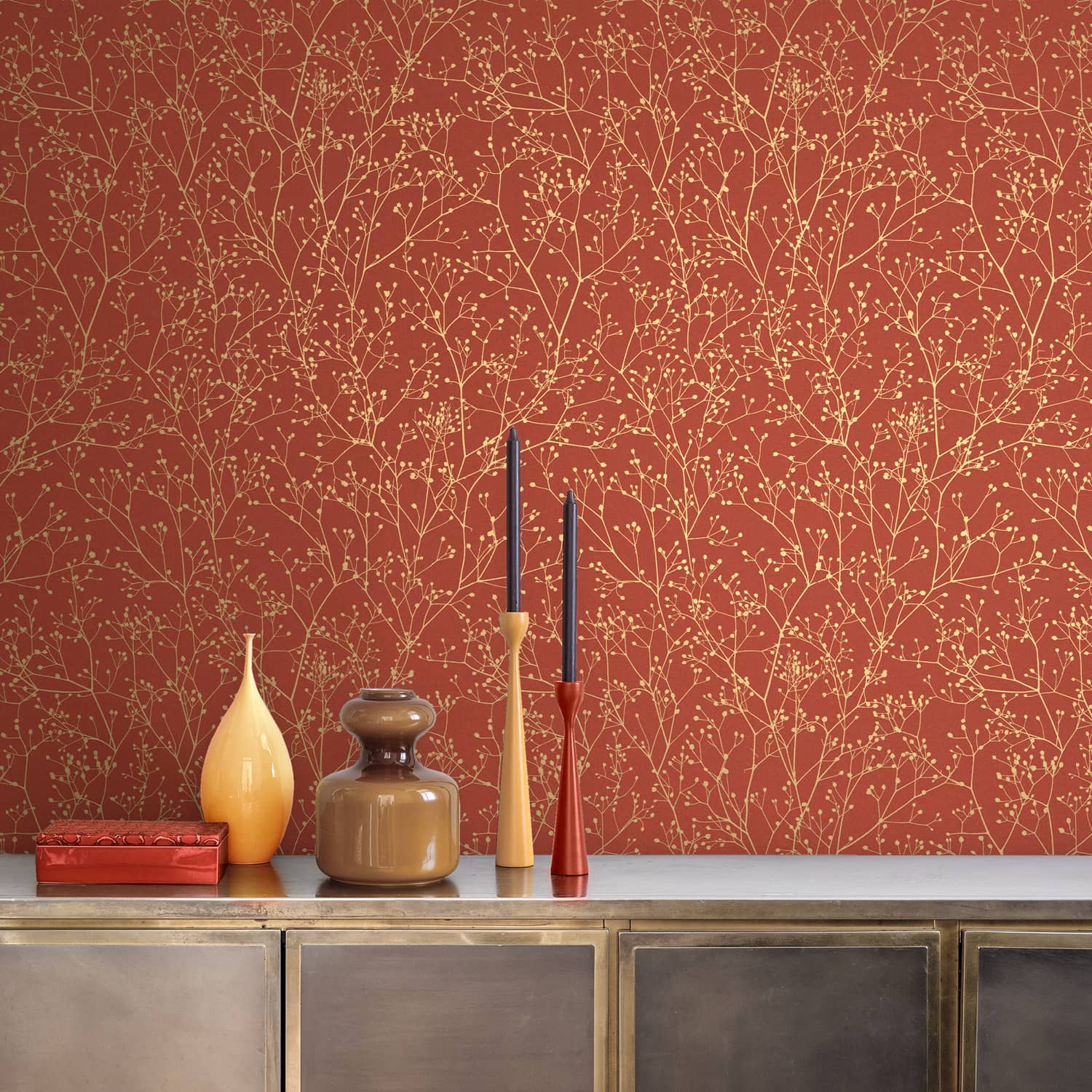 Gypsophila Wallpaper - Paprika & Gold - Clarissa Hulse