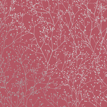 Gypsophila Wallpaper - Raspberry & Silver - Clarissa Hulse