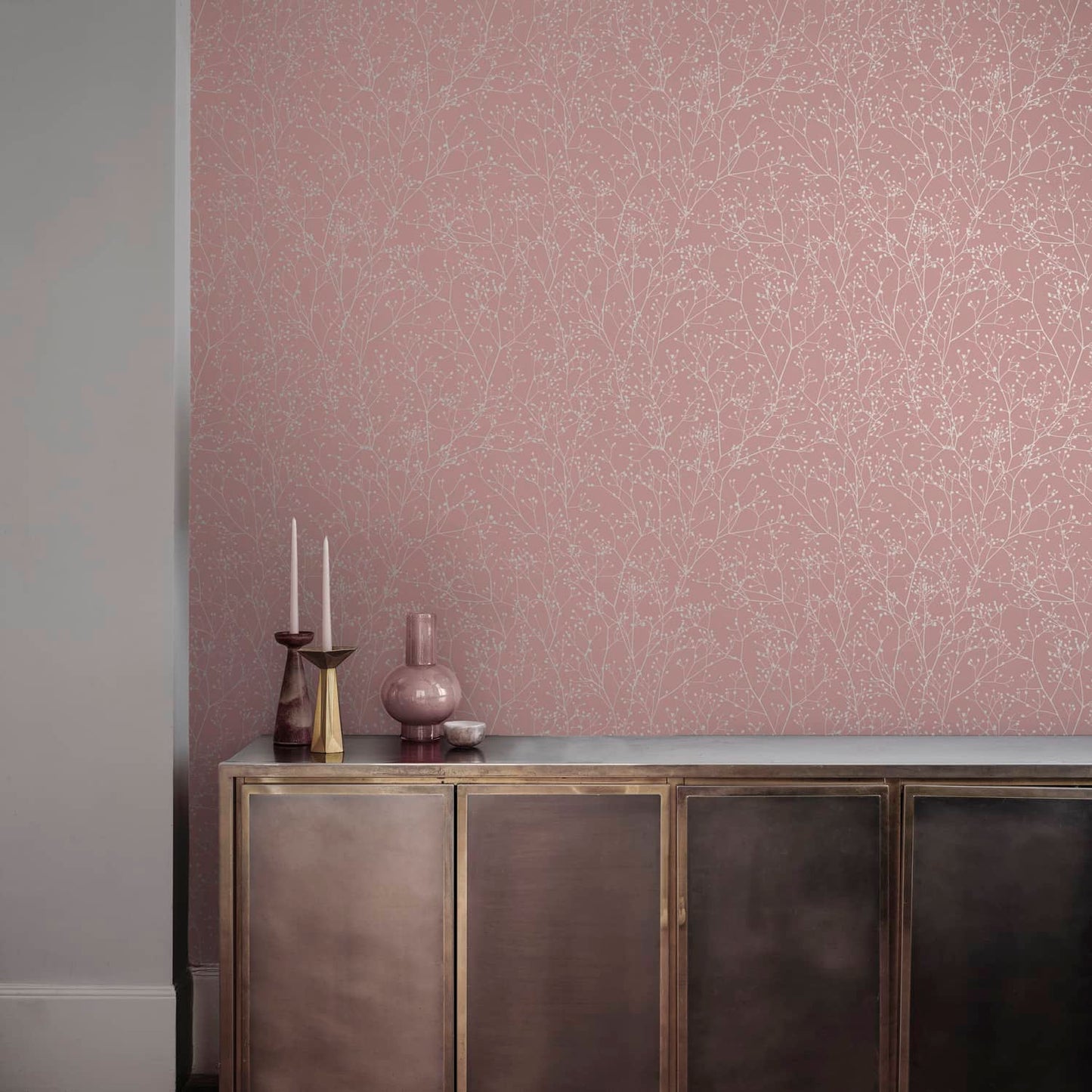 Gypsophila Wallpaper - Shell & Rose Gold - Clarissa Hulse