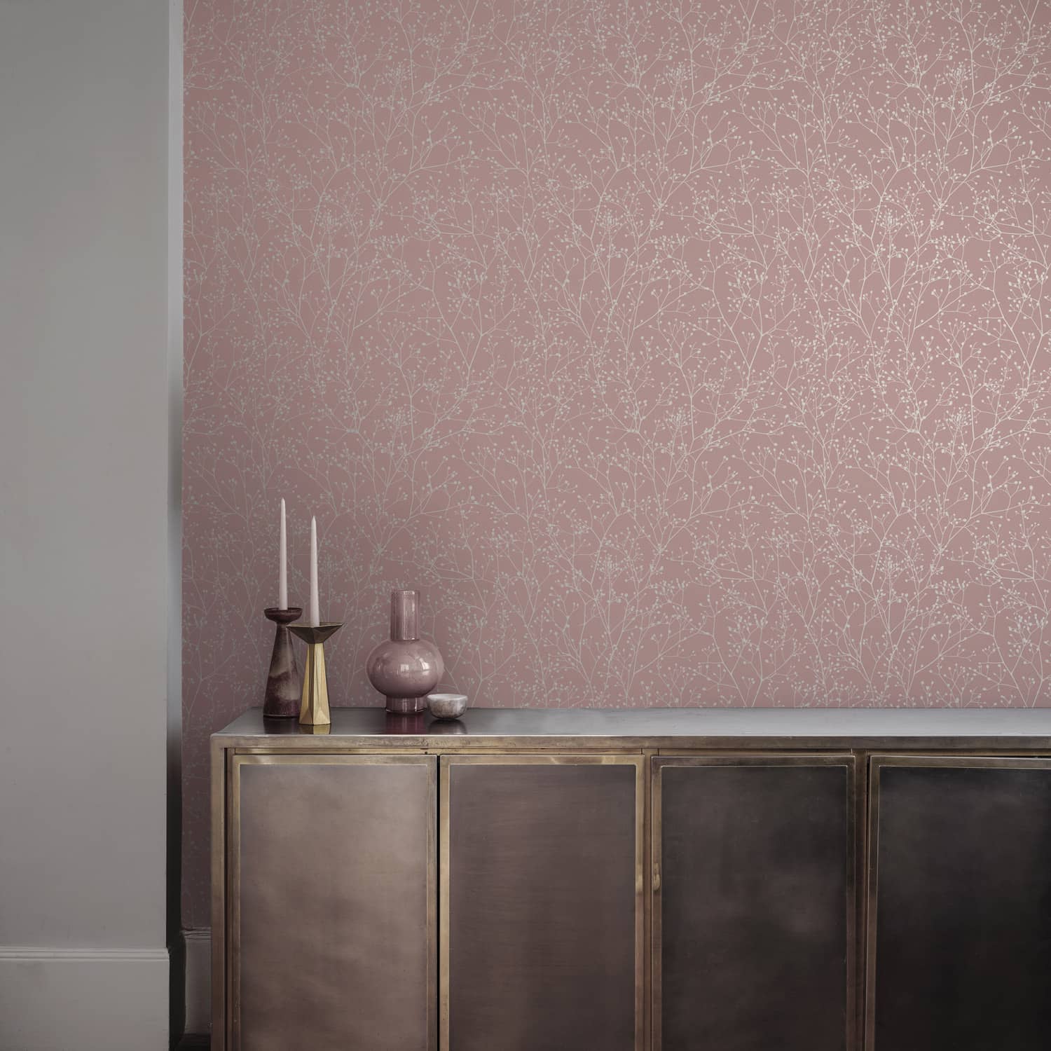 Gypsophila Wallpaper - Shell & Rose Gold - Clarissa Hulse