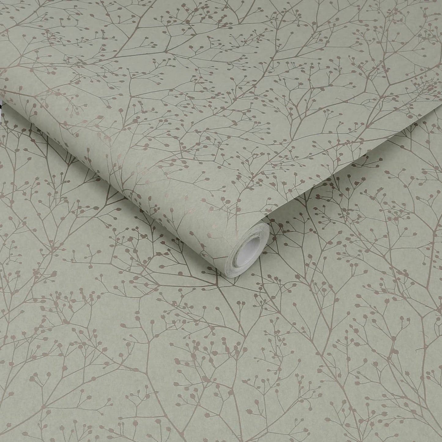 Gypsophila Wallpaper - Spring Green & Silver - Clarissa Hulse