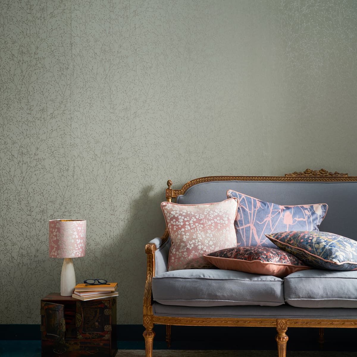 Gypsophila Wallpaper - Spring Green & Silver - Clarissa Hulse