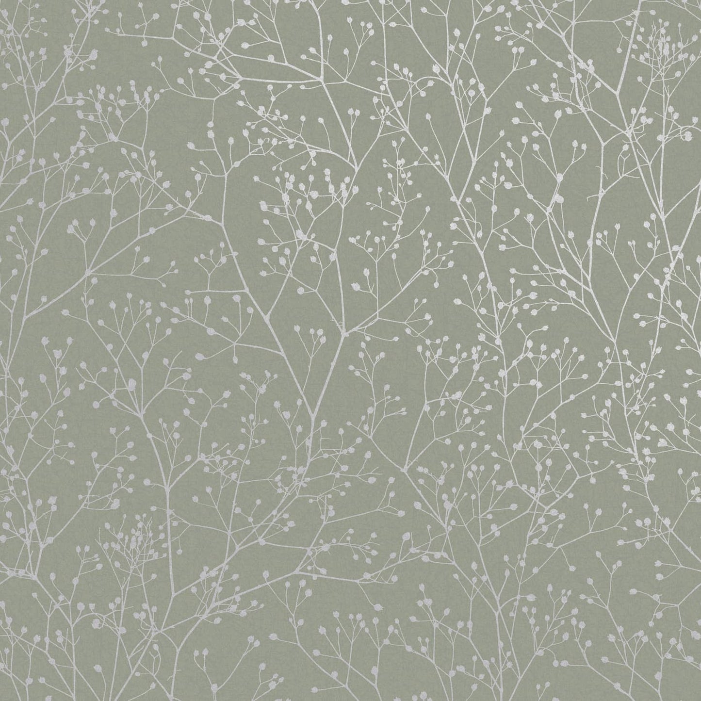 Gypsophila Wallpaper - Spring Green & Silver - Clarissa Hulse