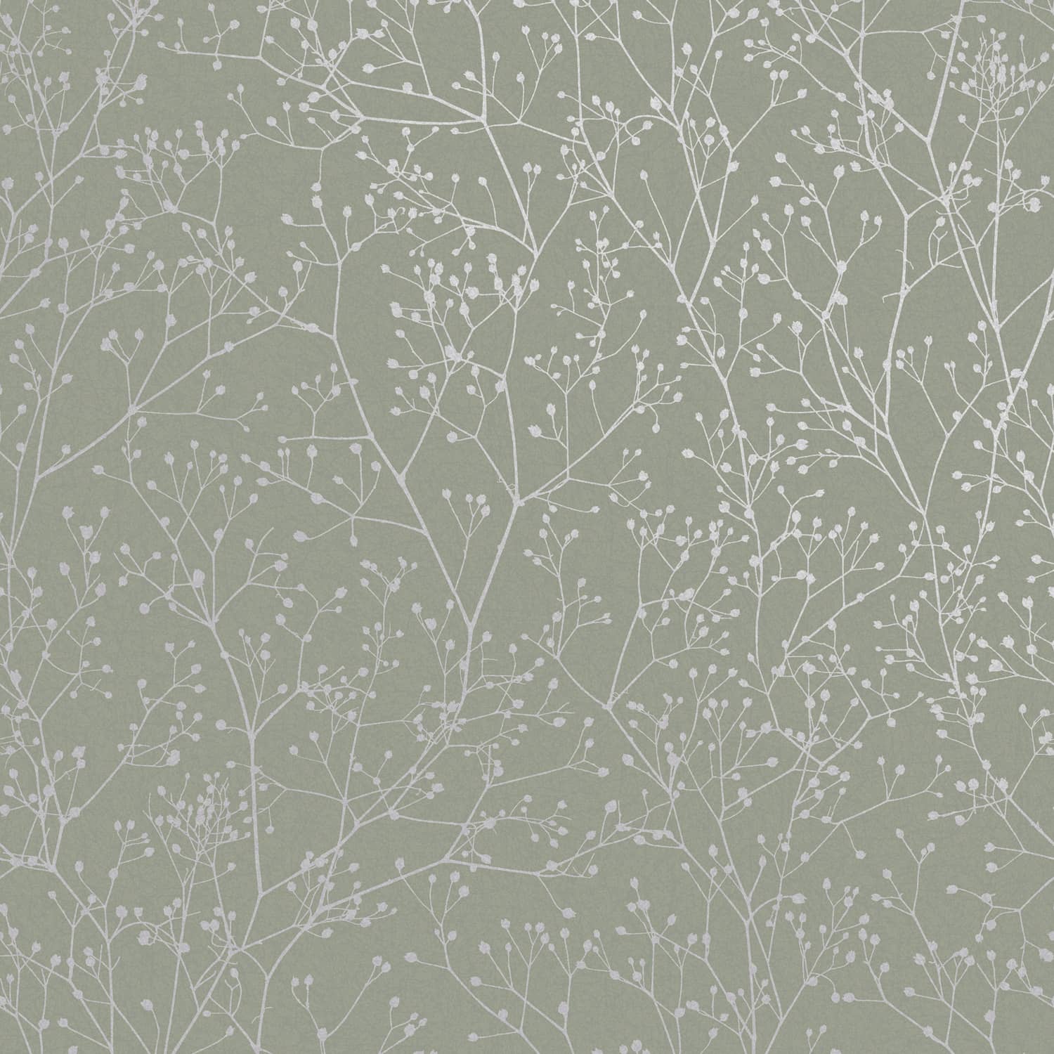 Gypsophila Wallpaper - Spring Green & Silver - Clarissa Hulse