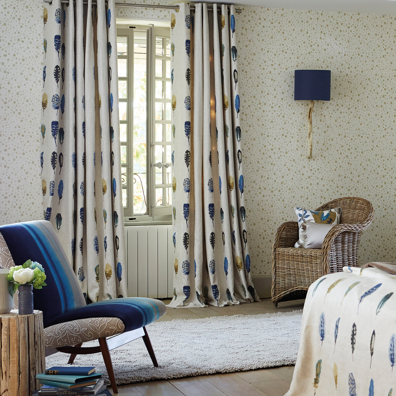 Limosa Room Fabric - Indigo/Mustard/Stone