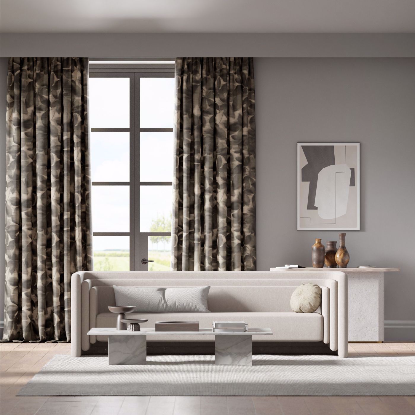 Grounded Room Fabric - Black Earth/Parchment