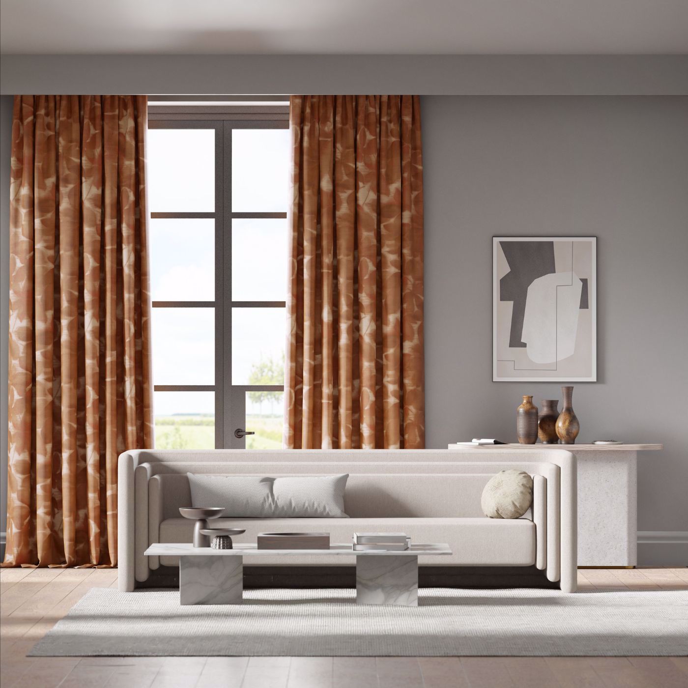 Grounded Room Fabric - Baked Terracotta/Parchment