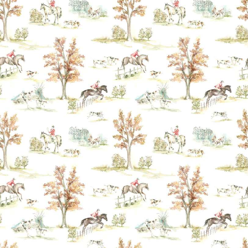 Horse And Hound Linen Fabric
