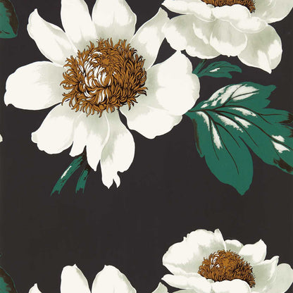 Paeonia Wallpaper - Black Earth/Fig Leaf/ Gold - HQN2112841