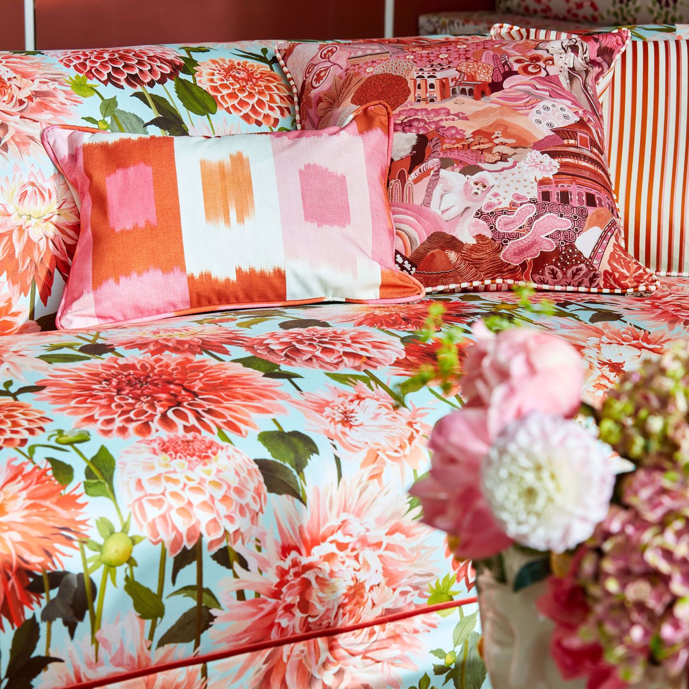 Shiruku Room Fabric - Paprika/Fuschia/Fig Blossom